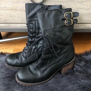 Lucky Brand Genuine Leather Heeled Combat Boots